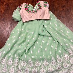 Pastel green Pure Georgette chikankari work saree